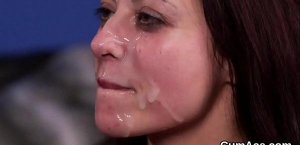  Randy honey gets cumshot on her face swallowing all the cream
